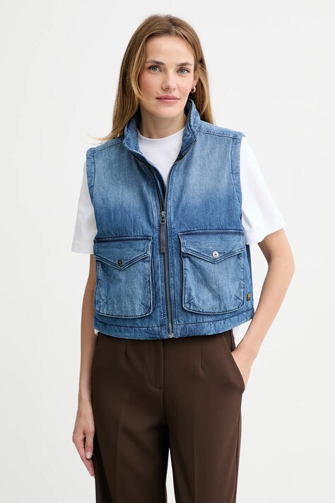 G-Star bezrękawnik jeansowy 0 kolor niebieski przejściowy D26944.E090