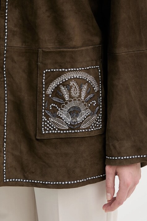 Pedro del Hierro kurtka zamszowa kolor zielony przejściowa oversize 5492131