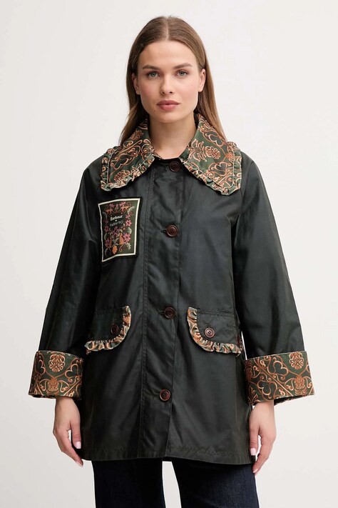 Barbour kurtka bawełniana x Farm Rio kolor zielony przejściowa oversize LWX1504