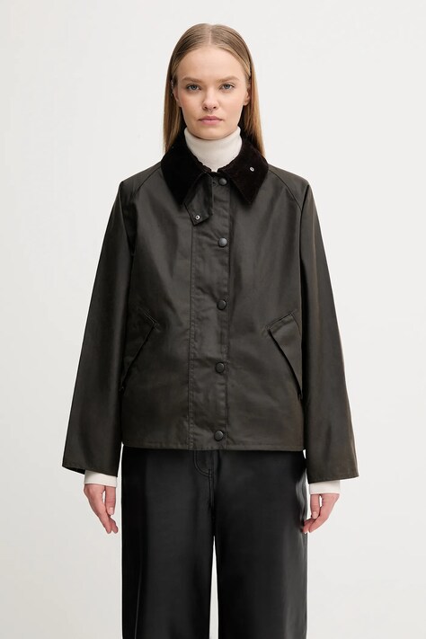 Barbour kurtka bawełniana Transport Wax Jacket kolor zielony przejściowa LWX1410OL71