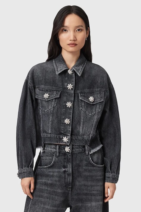 Τζιν μπουφάν AllSaints BETH χρώμα: μαύρο, W033OD