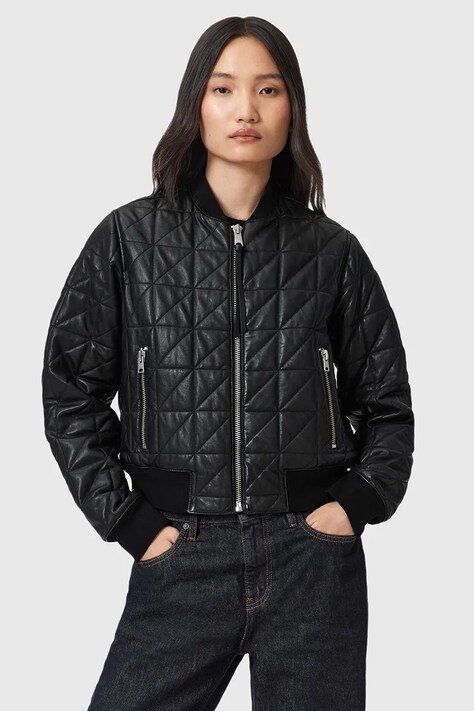 AllSaints kurtka bomber skórzana CARLY kolor czarny przejściowa W013LD
