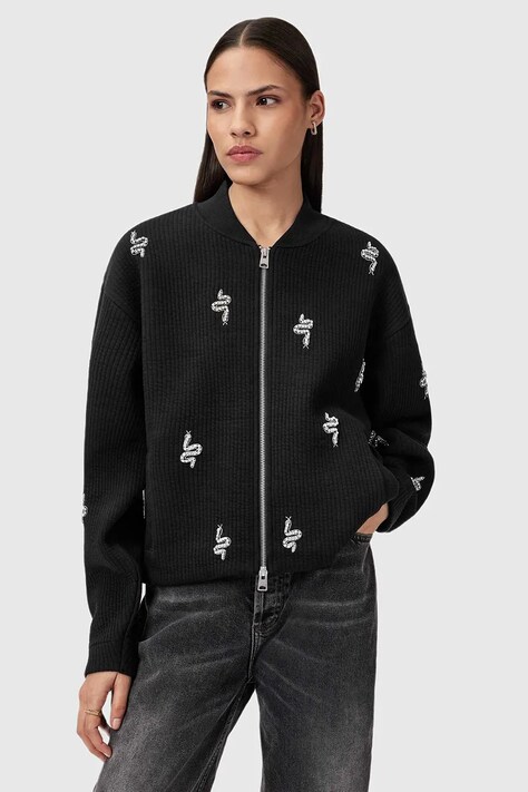 AllSaints kurtka RHEA kolor czarny przejściowa oversize W172JD