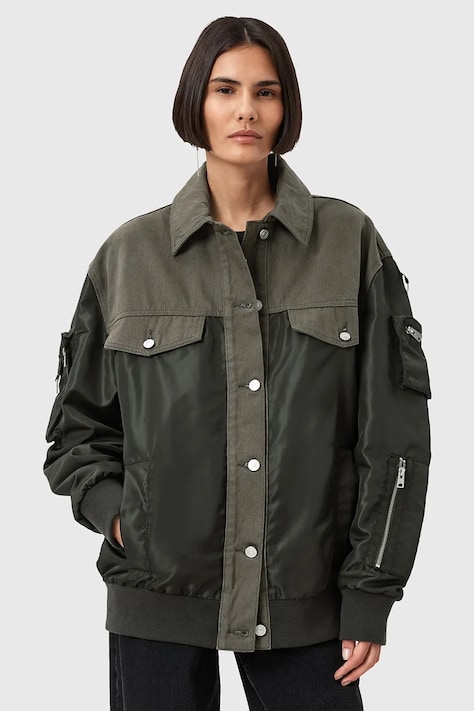 Куртка-бомбер AllSaints VERITY цвет зелёный демисезонная oversize W024OD