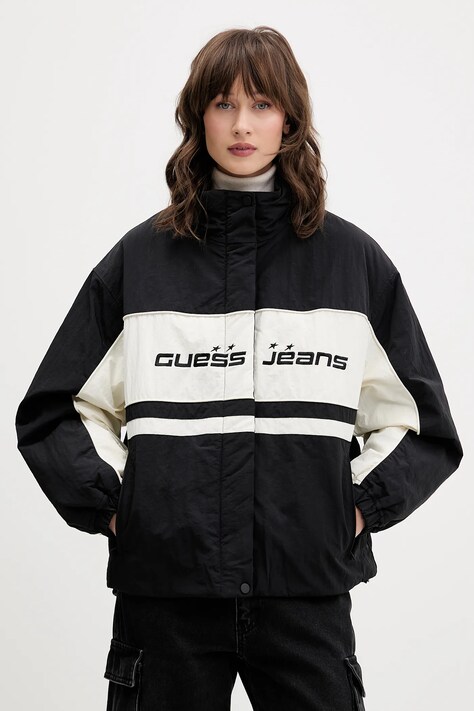 Guess Jeans kurtka kolor czarny przejściowa oversize W5BL11 WGYL2