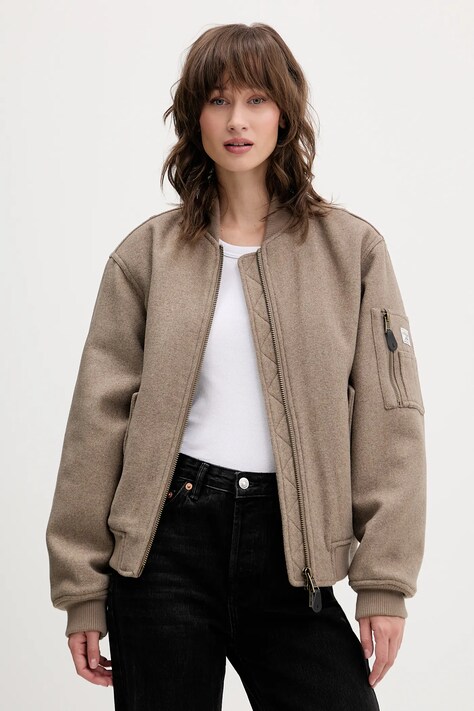 Guess Jeans kurtka bomber z dodatkiem wełny kolor beżowy przejściowa oversize W5BL14 W1482