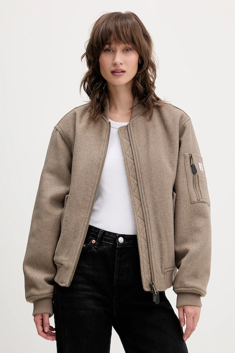 Bomber bunda s příměsí vlny Guess Jeans béžová barva, oversize, W5BL14 W1482