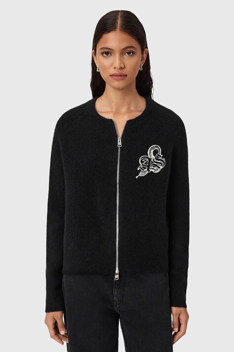 Kardigan s dodatkom vune AllSaints JAQUELINE boja: crna, W042KD