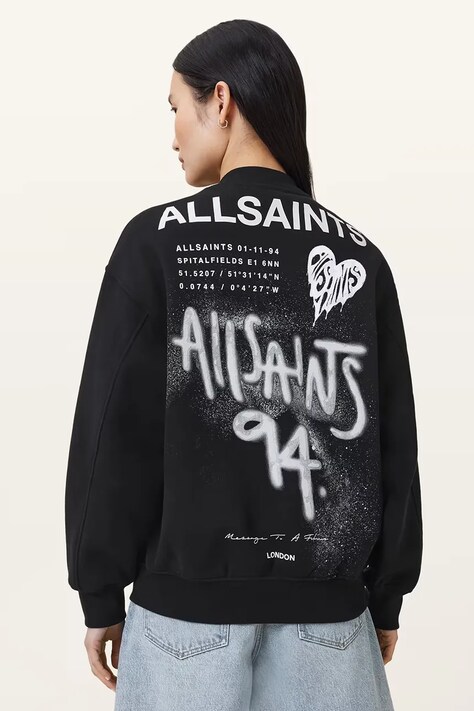Pamučna dukserica AllSaints POSTER boja: crna, s uzorkom, W034JD