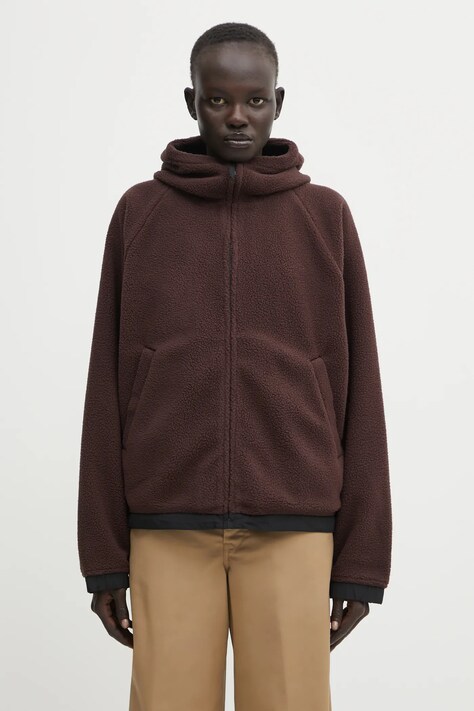 Carhartt WIP bluza polarowa W' Hooded Helix Fleece Jacket damska kolor brązowy z kapturem gładka I035461.3ANXX