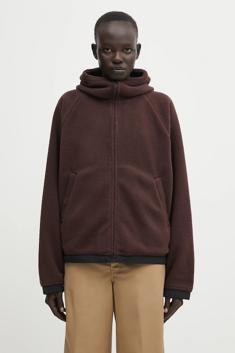 Carhartt WIP bluza polarowa W' Hooded Helix Fleece Jacket damska kolor brązowy z kapturem gładka I035461.3ANXX