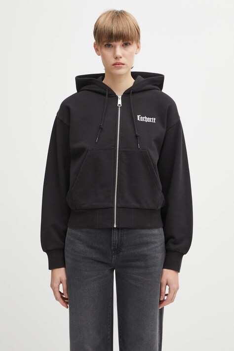 Carhartt WIP bluza W' Hooded Schooling Jacket damska kolor czarny z kapturem z nadrukiem I035514.8906