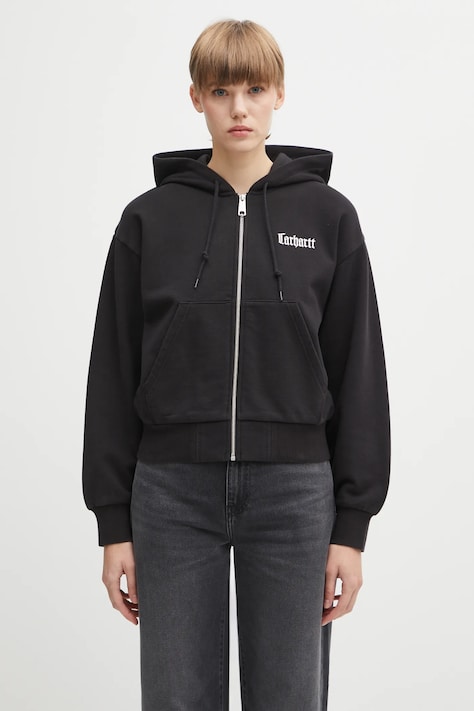 Carhartt WIP sweatshirt W' Hooded Schooling Jacket black color hooded with a print I035514.8906