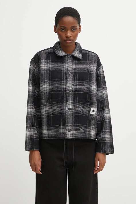 Carhartt WIP kurtka z dodatkiem wełny W' Brennan Shirt Jac kolor szary przejściowa I035519.34JXX