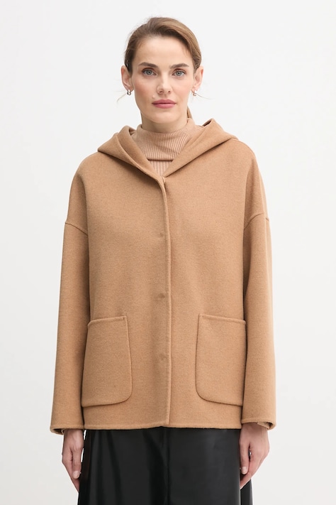 United Colors of Benetton haină cu lână culoarea maro, 28F7DN08M