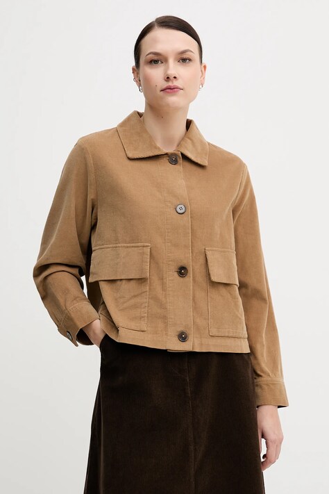 United Colors of Benetton koszula sztruksowa kolor brązowy regular z kołnierzykiem klasycznym 294BDN091