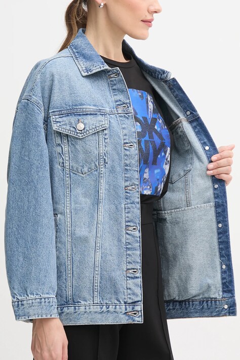 Dkny kurtka jeansowa kolor niebieski przejściowa DJ5J6201