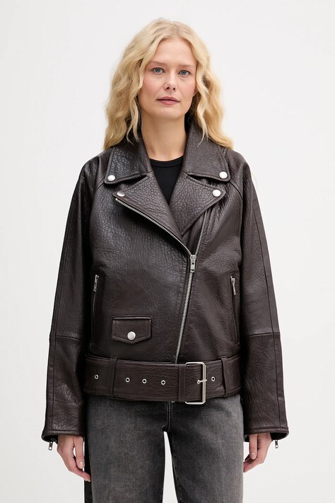 Stand Studio ramoneska skórzana Romy kolor brązowy przejściowa oversize 66617-7970