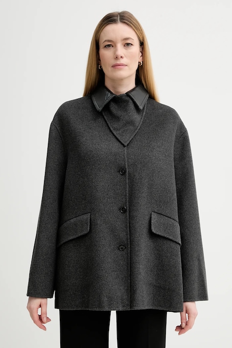 Nanushka płaszcz z dodatkiem wełny kolor szary NW25FWJK27994