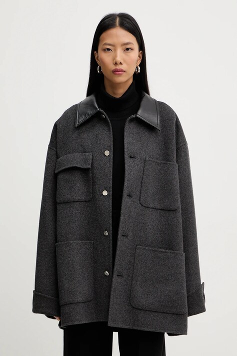 Nanushka kurtka z domieszką jedwabiu NU25FWJK06794 kolor szary przejściowa CAMILO