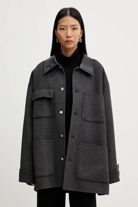 Nanushka kurtka z domieszką jedwabiu NU25FWJK06794 kolor szary przejściowa CAMILO