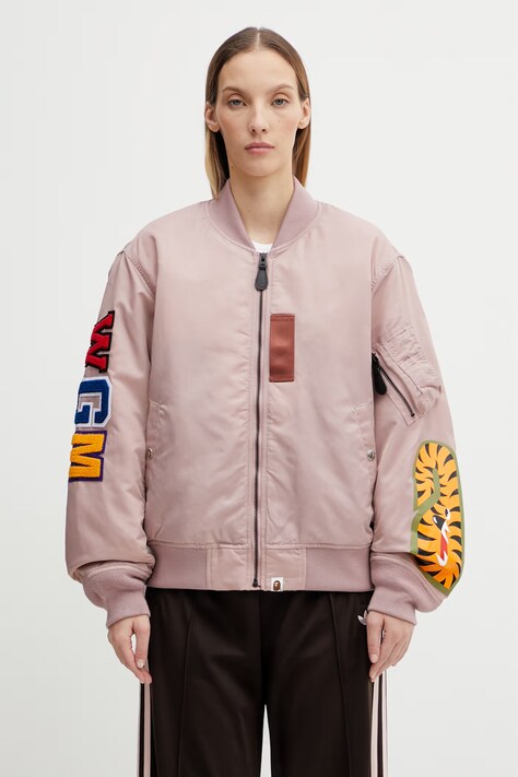 A Bathing Ape kurtka bomber Shark MA-1 kolor różowy przejściowa oversize 001HJL802003L