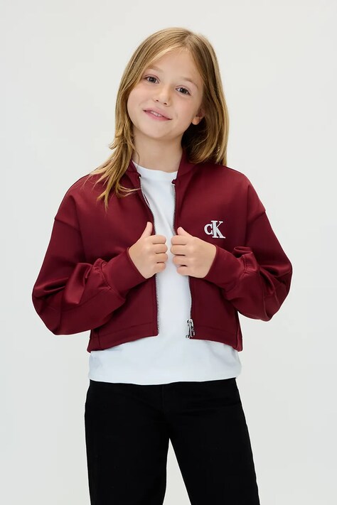 Calvin Klein Jeans kurtka bomber dziecięca kolor bordowy IG0IG03076