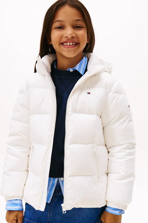 Dětská péřová bunda Tommy Hilfiger bílá barva, KG0KG08758