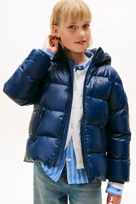 Tommy Hilfiger kurtka puchowa dziecięca kolor granatowy KG0KG08758