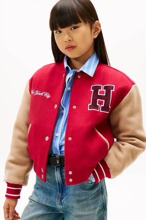 Tommy Hilfiger marynarka niemowlęca z dodatkiem bawełny kolor czerwony KG0KG08859