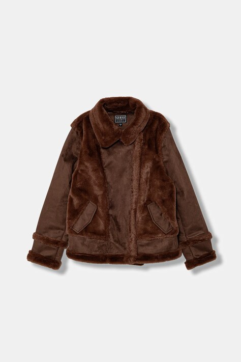 Παιδικό μπουφάν Guess χρώμα: καφέ, J5BL07 WCFX0
