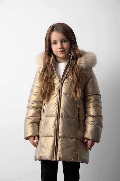 Detská bunda Coccodrillo zlatá farba, OUTERWEAR GIRL KIDS
