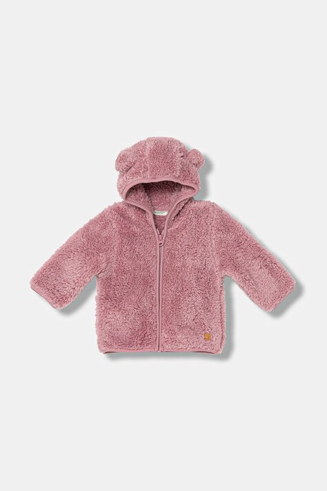 United Colors of Benetton bluza polarowa niemowlęca kolor różowy z kapturem gładka 36BTA501T