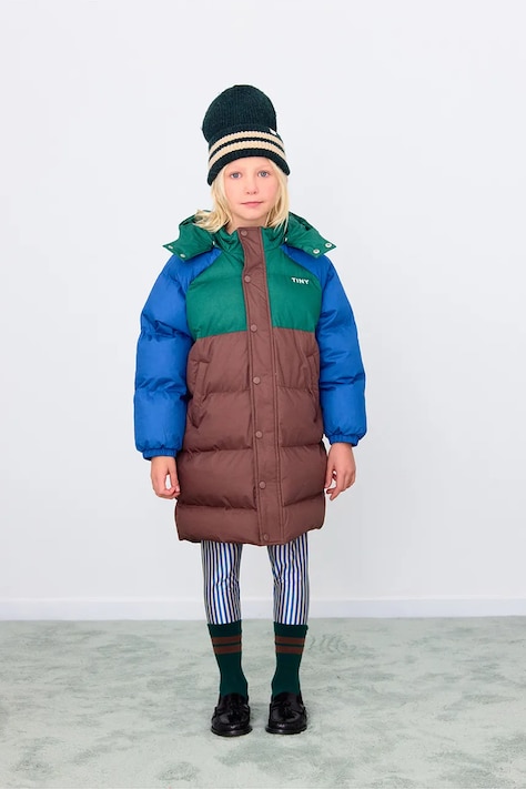 Tinycottons kurtka dziecięca COLOR BLOCK PADDED JACKET kolor brązowy AW25-141