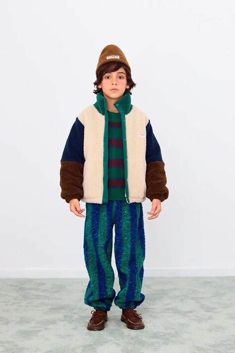 Tinycottons kurtka dziecięca COLOR BLOCK POLAR SHERPA JACKET kolor zielony AW25-360