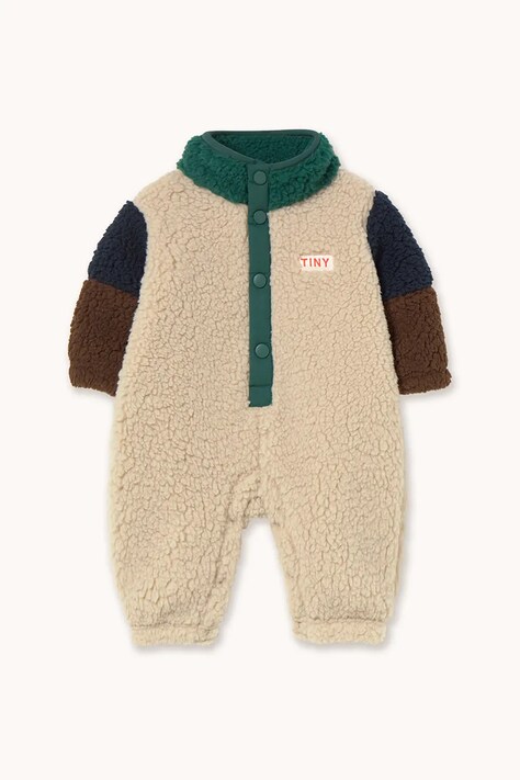 Tinycottons kombinezon niemowlęcy COLOR BLOCK POLAR SHERPA ONE-PIECE kolor zielony AW25-361
