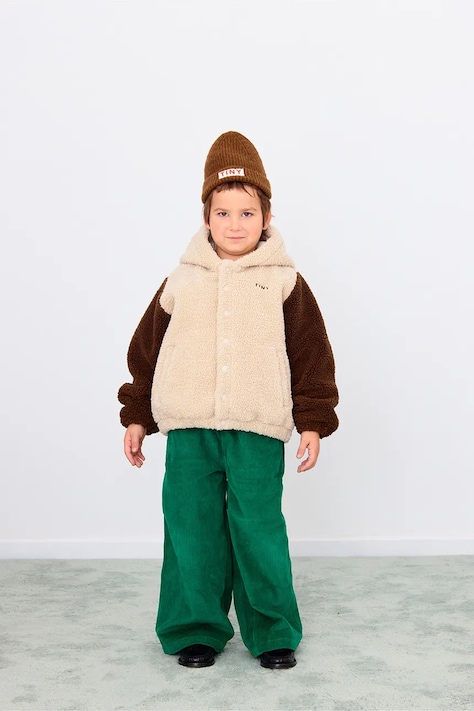 Tinycottons geacă copii COLOR BLOCK POLAR SHERPA HOODIE culoarea bej, AW25-362