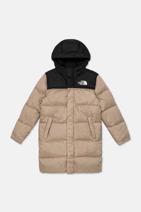 The North Face geacă de puf pentru copii TEEN NUPTSE LONG PARKA culoarea verde, NF0A88UFBOX1
