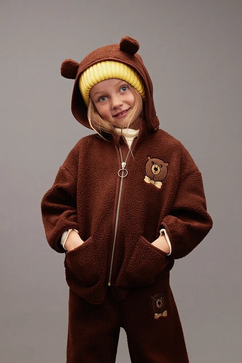 Mini Rodini kurtka dziecięca Bear kolor brązowy 25710122