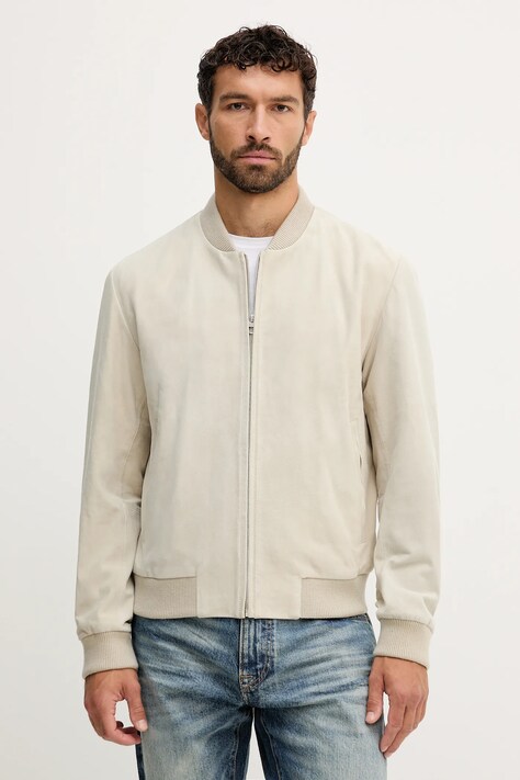 BOSS kurtka bomber zamszowa BECKHAM X BOSS kolor beżowy przejściowa 50549074