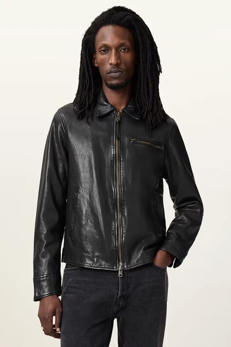 AllSaints geacă de piele MILLER culoarea negru, de tranziție, M009LA