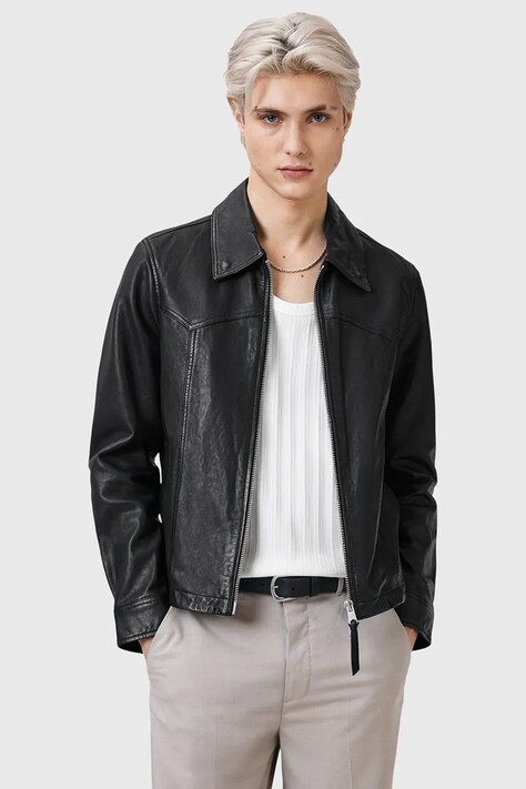 AllSaints geacă de piele NELLCOT culoarea negru, de tranzitie, M019LC