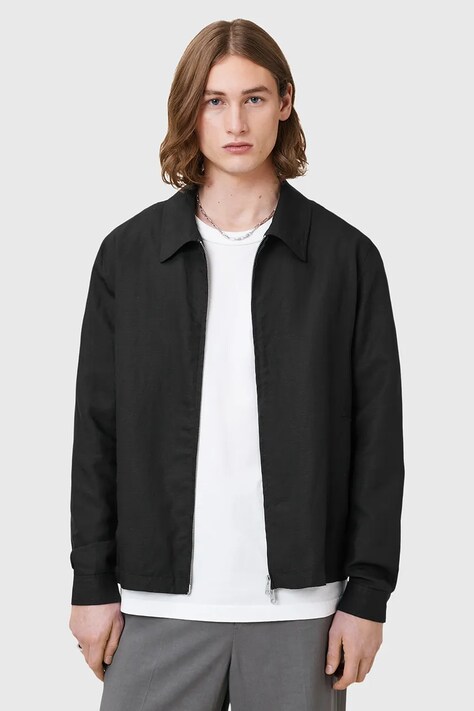 AllSaints geacă din amestec de in BRADNER culoarea negru, de tranzitie, M023OC