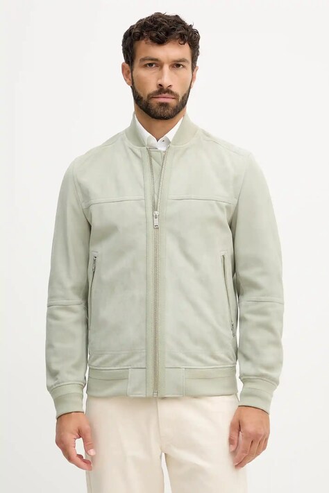 Замшевая куртка BOSS Orange цвет зелёный переходная 50543505