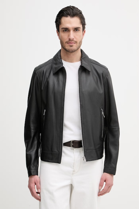 BOSS geacă de piele H-Mapson4 culoarea negru, de tranziție, 50543214