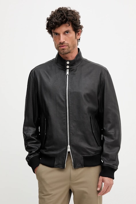 BOSS geacă de piele culoarea negru, de tranziție, 50543899