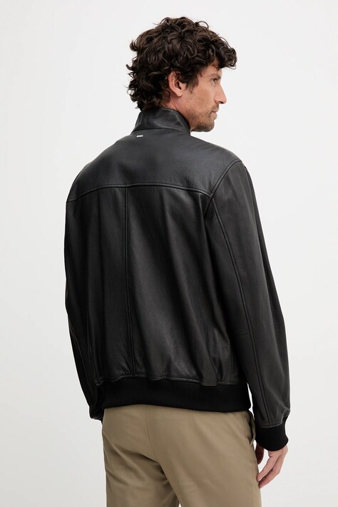 BOSS geacă de piele culoarea negru, de tranziție, 50543899