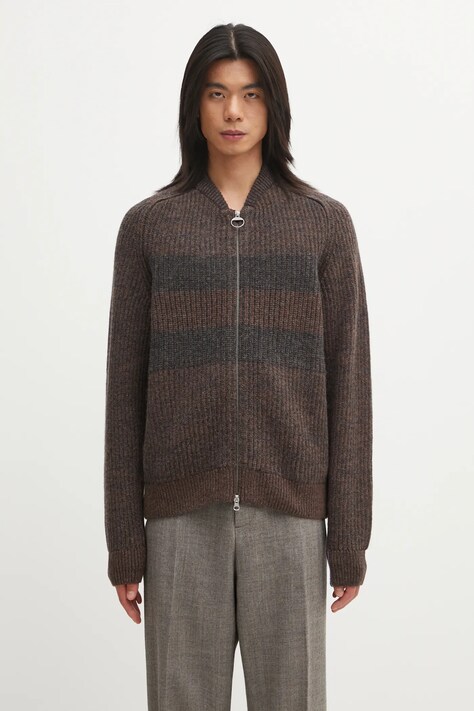 Barbour kardigan wełniany x Paul Smith Knit Bomber męski kolor brązowy MKN1695RU71