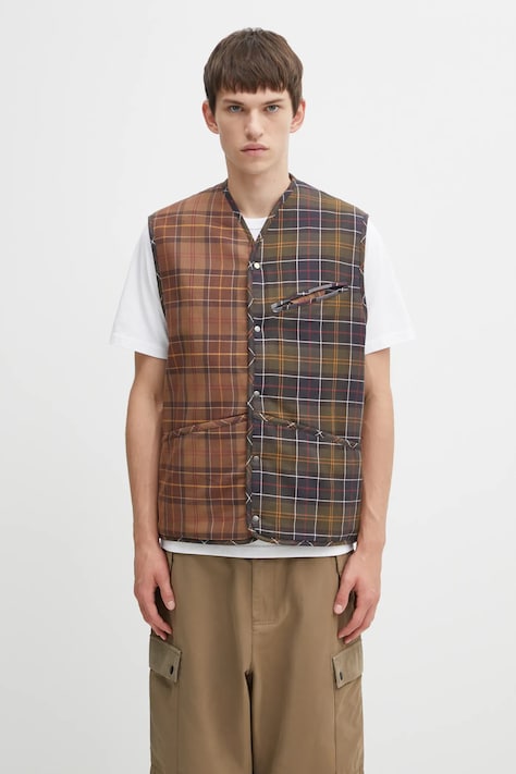 Bavlněná vesta Barbour x Paul Smith Liner hnědá barva, přechodná, MLI0061TN28