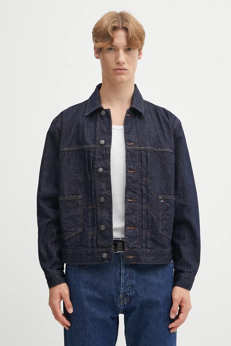 Džínová bunda Tommy Jeans tmavomodrá barva, přechodná, DM0DM22141